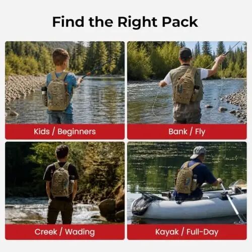 Piscifun Fishing Backpack, Rod Holders, Lightweight Sling Bag, Khaki Camo | Fits 2x3600 trays, bottle pocket, MOLLE loops, 4-way carry for short bank fishing trips - 6