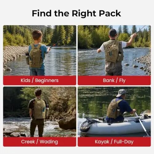 Piscifun Fishing Backpack, Rod Holders, Lightweight Sling Bag, Khaki | Fits 2x3600 trays, bottle pocket, MOLLE loops, 4-way carry for short bank fishing trips - 6