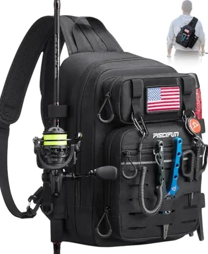 Piscifun Fishing Backpack Tackle Bag with 2 Rod Holders, Multi-Compartment Storage, MOLLE System, Water-Resistant Lightweight Outdoor Pack - PISCIFUN