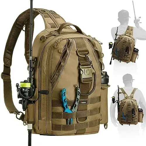 Piscifun Fishing Backpack with Rod Holder, Lightweight Sling Bag Storge Gear and Equipment 