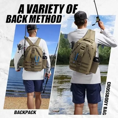 Piscifun Fishing Backpack with Rod Holder, Lightweight Sling Bag Storge Gear and Equipment - PISCIFUN (1)