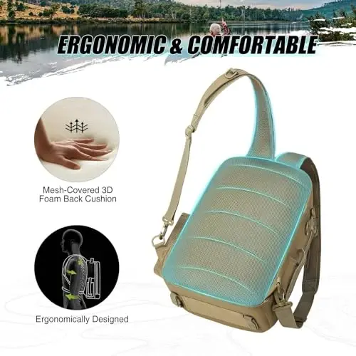 Piscifun Fishing Backpack with Rod Holder, Lightweight Sling Bag Storge Gear and Equipment - 4