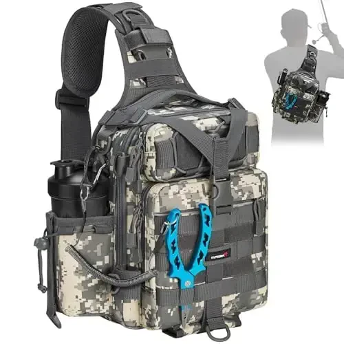 Piscifun Fishing Backpack with Rod Holder, Lightweight Sling Bag Storge Gear and Equipment - 1