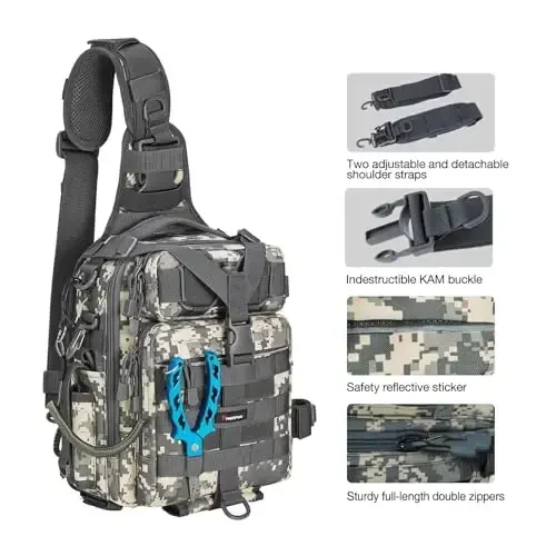 Piscifun Fishing Backpack with Rod Holder, Lightweight Sling Bag Storge Gear and Equipment - 3