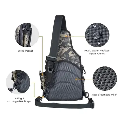 Piscifun Fishing Backpack with Rod Holder, Lightweight Sling Bag Storge Gear and Equipment - 5