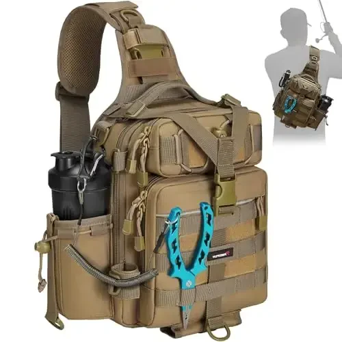 Piscifun Fishing Backpack with Rod Holder, Lightweight Sling Bag Storge Gear and Equipment - 1