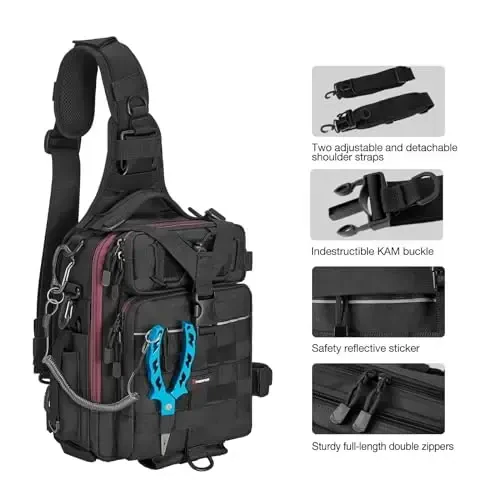 Piscifun Fishing Backpack with Rod Holder, Lightweight Sling Bag Storge Gear and Equipment - 3