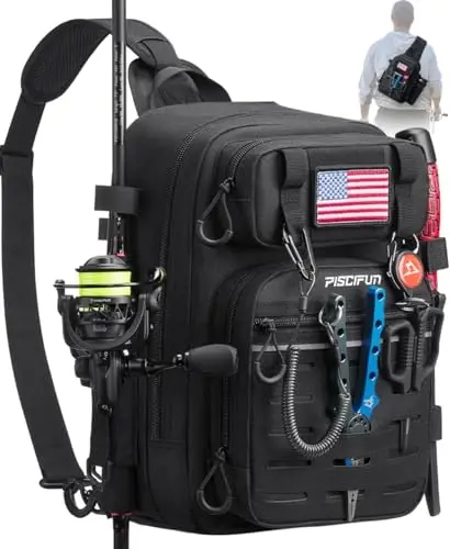 Piscifun Fishing Backpack with Rod Holder, Lightweight Sling Bag Storge Gear and Equipment - 1