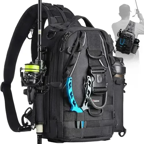 Piscifun Fishing Backpack with Rod Holder, Lightweight Sling Bag Storge Gear and Equipment - PISCIFUN
