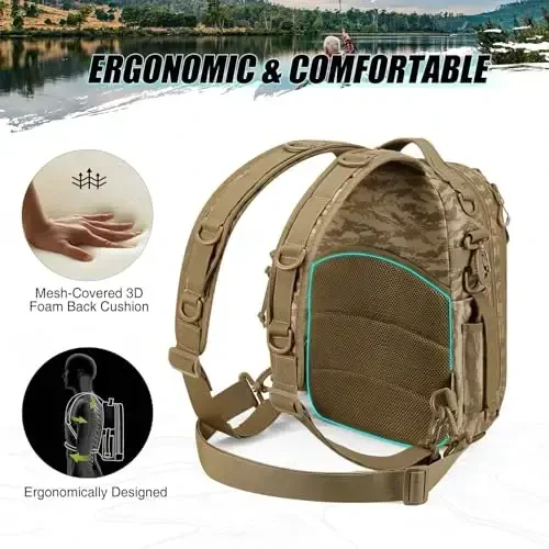 Piscifun Fishing Backpack with Rod Holder, Lightweight Sling Bag Storge Gear and Equipment - 3