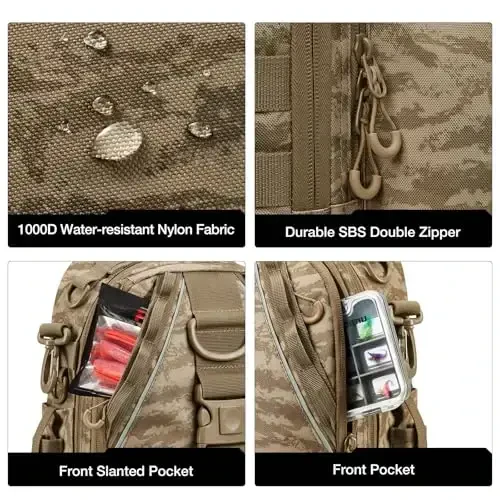 Piscifun Fishing Backpack with Rod Holder, Lightweight Sling Bag Storge Gear and Equipment - 4