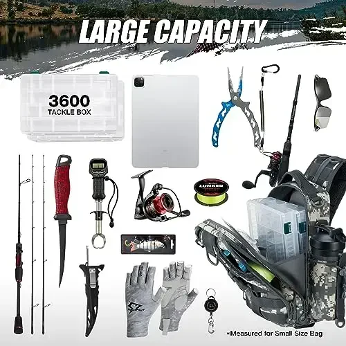 Piscifun Fishing Backpack with Rod Holder, Lightweight Sling Bag Storge Gear and Equipment - 4