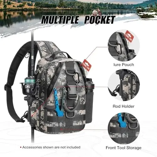 Piscifun Fishing Backpack with Rod Holder, Lightweight Sling Bag Storge Gear and Equipment - 4