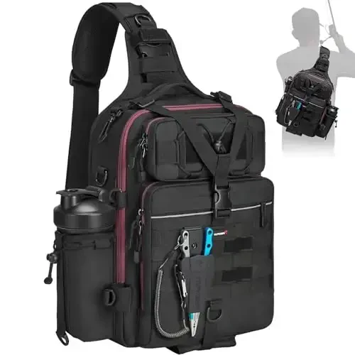 Piscifun Fishing Backpack with Rod Holder, Lightweight Sling Bag Storge Gear and Equipment 