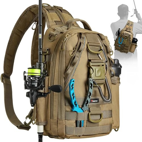 Piscifun Fishing Tackle Backpack with Rod & Gear Holder, Lightweight Outdoor Water-Resistant Fishing Shoulder Storage Bag - 1