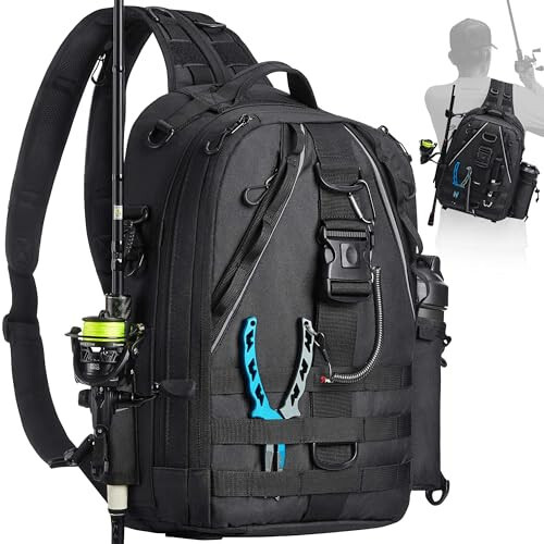 Piscifun Fishing Tackle Backpack with Rod & Gear Holder, Lightweight Outdoor Water-Resistant Fishing Shoulder Storage Bag - 7