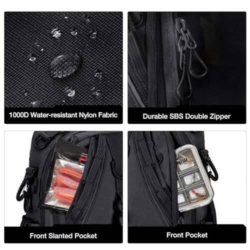 Piscifun Fishing Tackle Backpack with Rod & Gear Holder, Lightweight Outdoor Water-Resistant Fishing Shoulder Storage Bag - 3