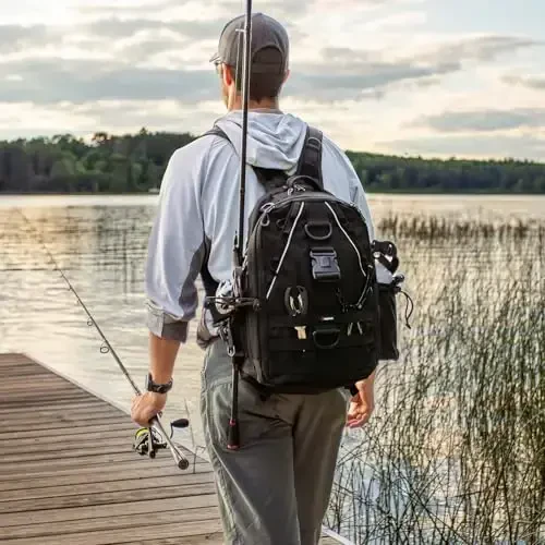 Piscifun Fishing Tackle Backpack with Rod & Gear Holder, Lightweight Outdoor Water-Resistant Fishing Shoulder Storage Bag - 6