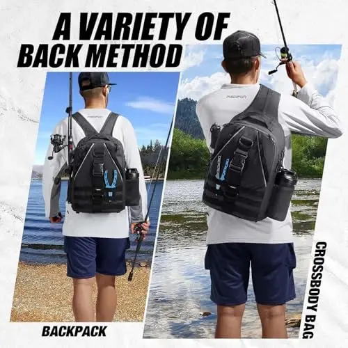 Piscifun Fishing Tackle Backpack with Rod & Gear Holder, Lightweight Outdoor Water-Resistant Fishing Shoulder Storage Bag - 2