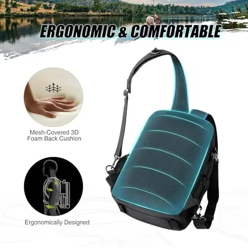 Piscifun Fishing Tackle Backpack with Rod & Gear Holder, Lightweight Outdoor Water-Resistant Fishing Shoulder Storage Bag - 3