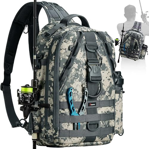 Piscifun Fishing Tackle Backpack with Rod & Gear Holder, Lightweight Outdoor Water-Resistant Fishing Shoulder Storage Bag - 2