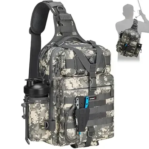Piscifun Fishing Backpack with Rod Holder, Lightweight Sling Bag Storge Gear and Equipment - PISCIFUN