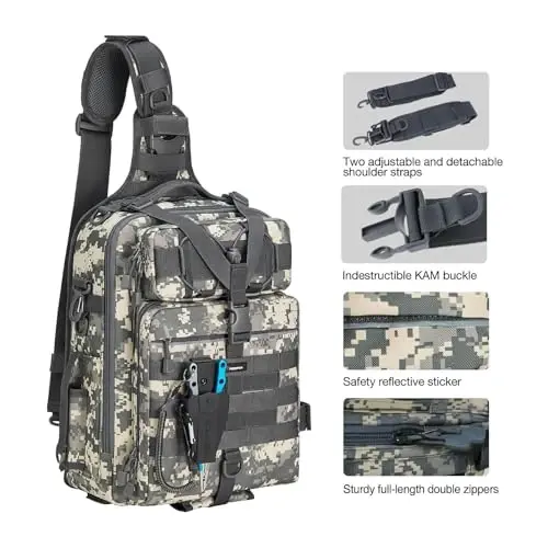 Piscifun Fishing Backpack Tackle Bag with 2 Rod Holders, Multi-Compartment Storage, MOLLE System, Water-Resistant Lightweight Outdoor Pack - 2