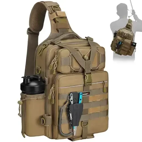 Piscifun Fishing Backpack with Rod Holder, Lightweight Sling Bag Storge Gear and Equipment - PISCIFUN