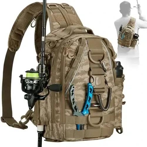 Piscifun Fishing Backpack with Rod Holder, Lightweight Sling Bag Storge Gear and Equipment - PISCIFUN
