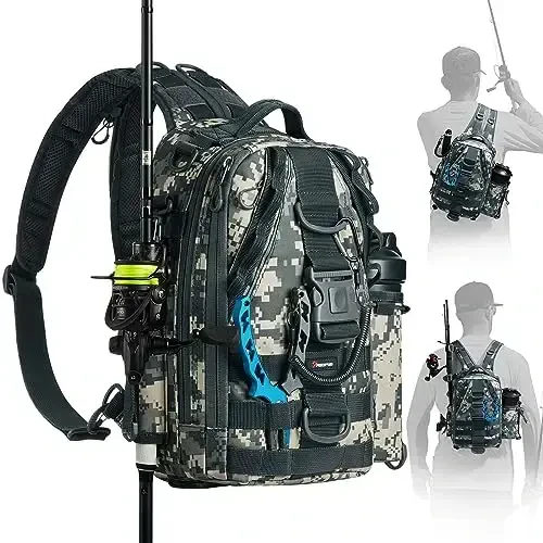 Piscifun Fishing Backpack with Rod Holder, Lightweight Sling Bag Storge Gear and Equipment - PISCIFUN