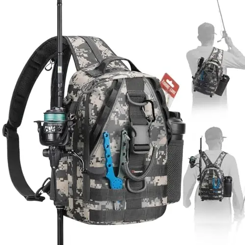 Piscifun Fishing Backpack with Rod Holder, Lightweight Sling Bag Storge Gear and Equipment - PISCIFUN