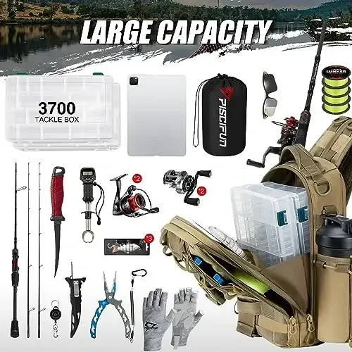 Piscifun Fishing Backpack with Rod Holder, Lightweight Sling Bag Storge Gear and Equipment - 4
