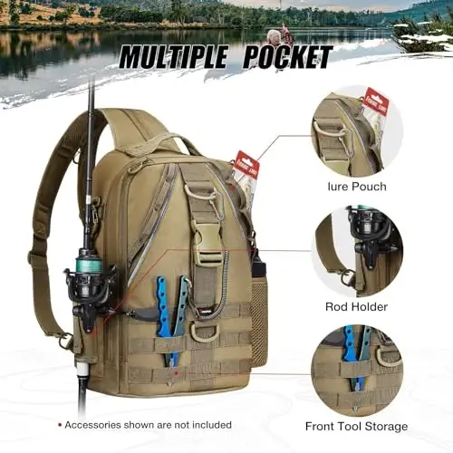 Piscifun Fishing Backpack with Rod Holder, Lightweight Sling Bag Storge Gear and Equipment - 5