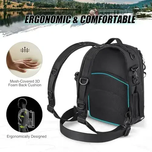 Piscifun Fishing Backpack with Rod Holder, Lightweight Sling Bag Storge Gear and Equipment - 4