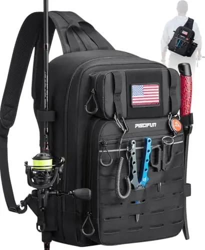Piscifun Fishing Backpack Tackle Bag with 2 Rod Holders, Multi-Compartment Storage, MOLLE System, Water-Resistant Lightweight Outdoor Pack 