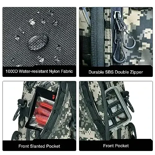 Piscifun Рыболовный Рюкзак с Держателем Удилища, Легкая Сумка-Слинг для Хранения Снастей и Оборудования - 5