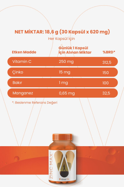 Пищевая добавка Zincmax с цинком, медью, марганцем и витамином С 30 капсул - 6