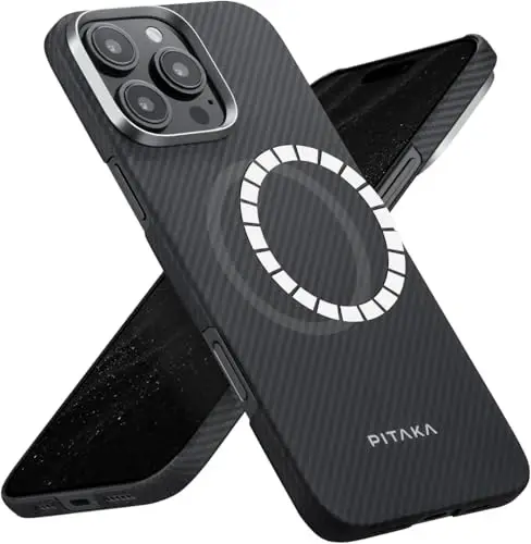 pitaka for iPhone 16 Pro Max Case 6.9 Inch, Compatible with MagSafe, Thin & Light Case iPhone 16 Pro Max with a Caseless Feel, 600D Aramid Fiber Woven [Ultra Slim-Black/Grey (Twill)] - MODAZONE