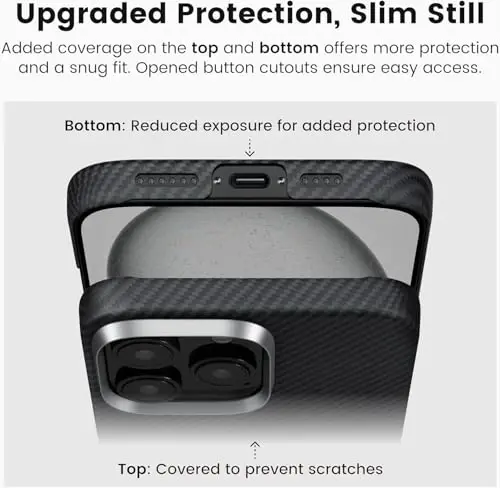 pitaka for iPhone 16 Pro Max Case 6.9 Inch, Compatible with MagSafe, Thin & Light Case iPhone 16 Pro Max with a Caseless Feel, 600D Aramid Fiber Woven [Ultra Slim-Black/Grey (Twill)] - 4