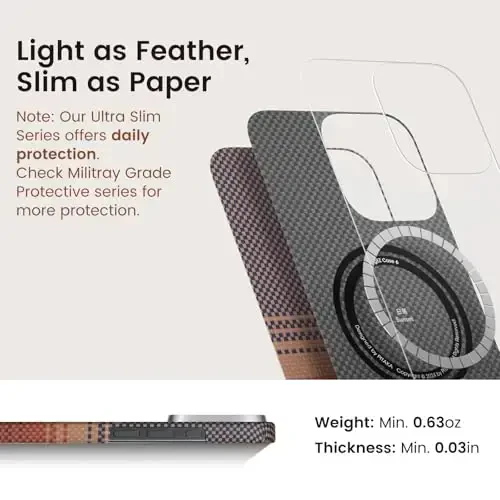 pitaka for iPhone 16 Pro Max Case Compatible with MagSafe, Thin & Light Case iPhone 16 Pro Max with a Caseless Feel, 1500D Aramid Fiber Woven [Tactile Woven-Sunset] - 5
