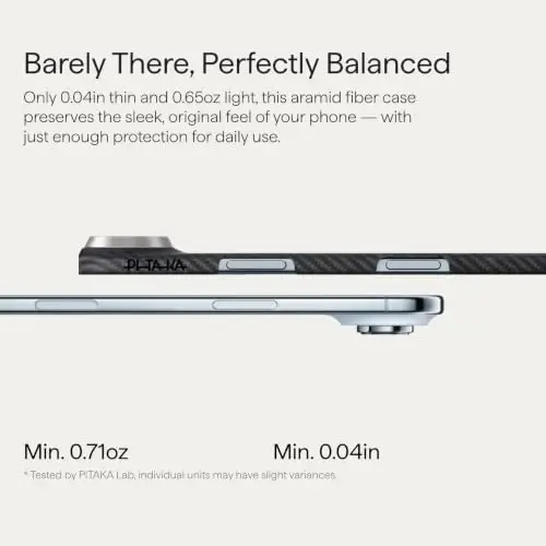 pitaka for iPhone Air Case, Caseless Feeling, Aramid, Black Grey(Twill) | Barely There Feel iPhone 17 Air Case, 600D Aramid Fiber Woven, Silky Texture, Compatible with MagSafe - 3