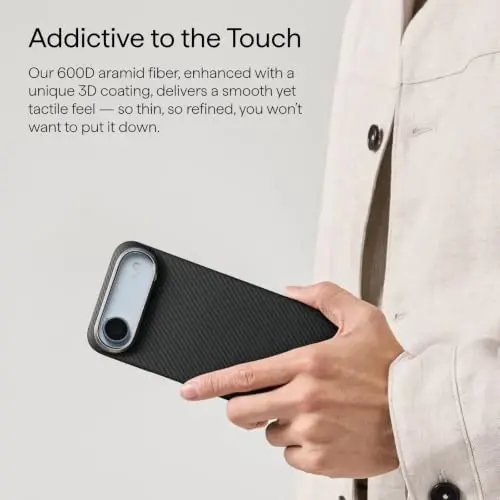 pitaka for iPhone Air Case, Caseless Feeling, Aramid, Black Grey(Twill) | Barely There Feel iPhone 17 Air Case, 600D Aramid Fiber Woven, Silky Texture, Compatible with MagSafe - 4