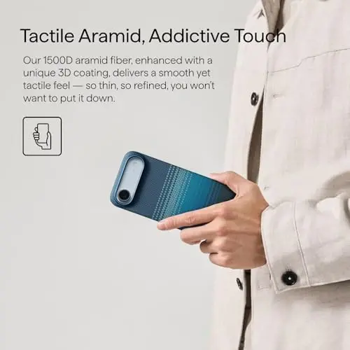 pitaka for iPhone Air Case, Caseless Feeling, Aramid, Ultra Slim, Moonrise | Barely There Feel iPhone 17 Air Case, 1500D Aramid Fiber Woven, Silky Texture, Compatible with MagSafe - 4