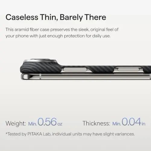 pitaka for iPhone Duo Case, Caseless Feeling, Aramid, Black Grey(Twill) | Barely There Feel Ultra-Slim Case for iPhone Duo, 600D Aramid Fiber Woven, Silky Texture, Compatible with MagSafe - 2