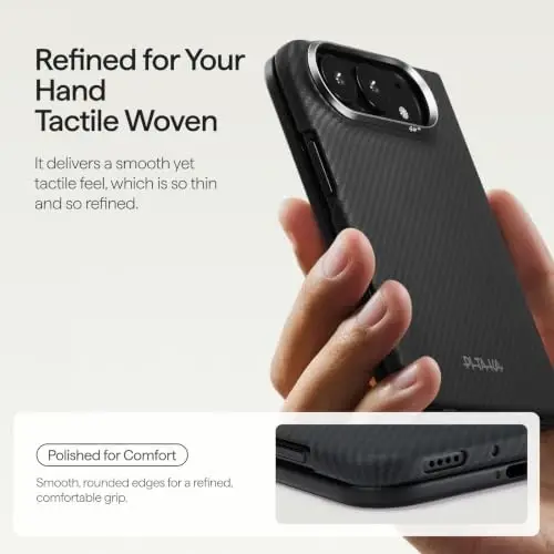 pitaka for iPhone Duo Case, Caseless Feeling, Aramid, Black Grey(Twill) | Barely There Feel Ultra-Slim Case for iPhone Duo, 600D Aramid Fiber Woven, Silky Texture, Compatible with MagSafe - 3