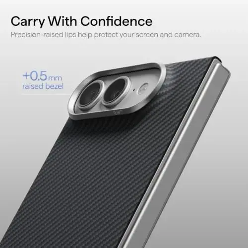 pitaka for iPhone Duo Case, Caseless Feeling, Aramid, Black Grey(Twill) | Barely There Feel Ultra-Slim Case for iPhone Duo, 600D Aramid Fiber Woven, Silky Texture, Compatible with MagSafe - 5