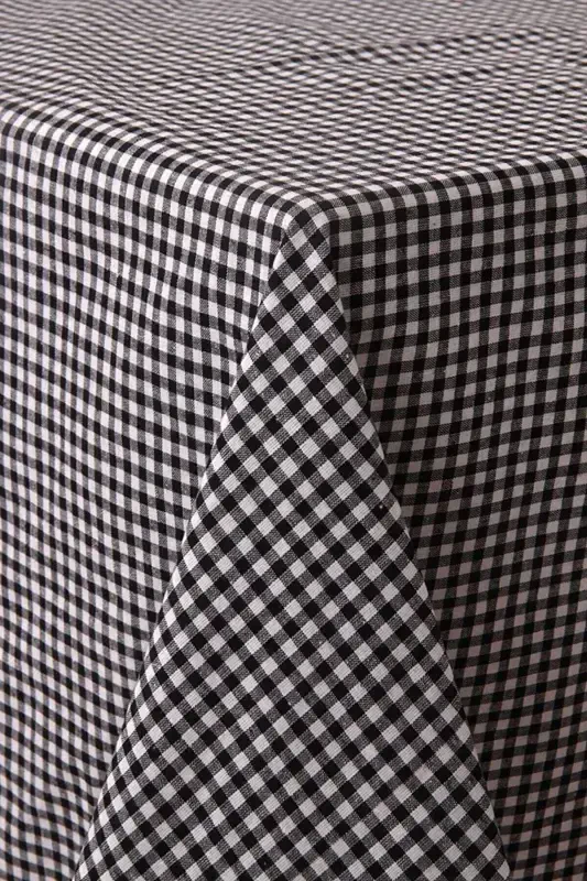 Piti Checkered Black Tablecloth Cotton, Authentic Tablecloth, Picnic Cloth-Black - 1