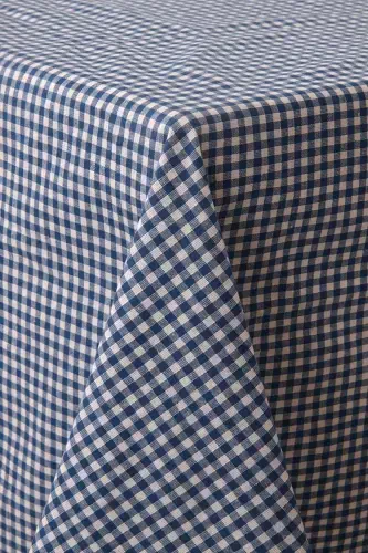 Piti Checkered Blue Tablecloth Cotton, Authentic Tablecloth, Picnic Cover-Blue - 1
