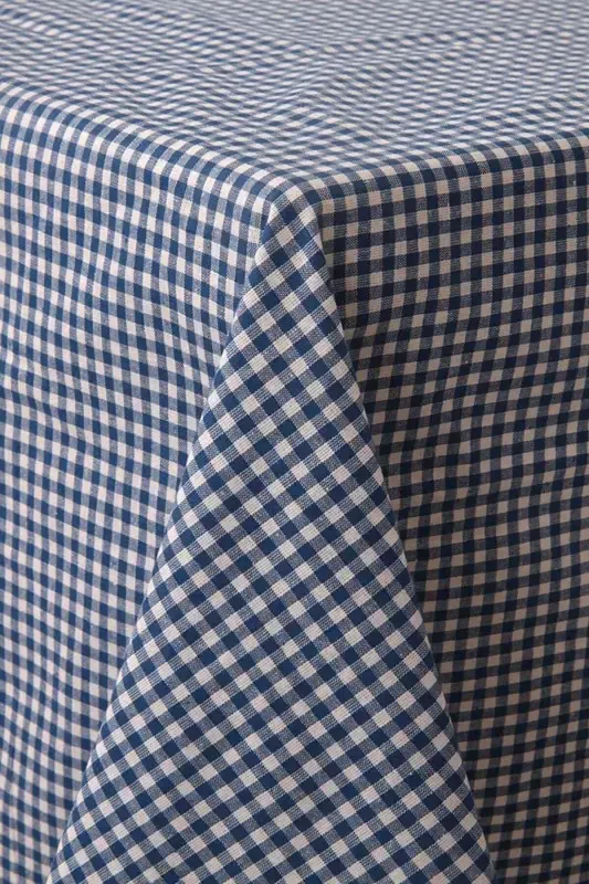 Piti Checkered Blue Tablecloth Cotton, Authentic Tablecloth, Picnic Cover-Blue - 1