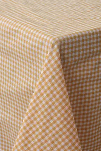Piti Checkered Yellow Tablecloth Cotton, Authentic Tablecloth, Picnic Cover-Yellow - 1